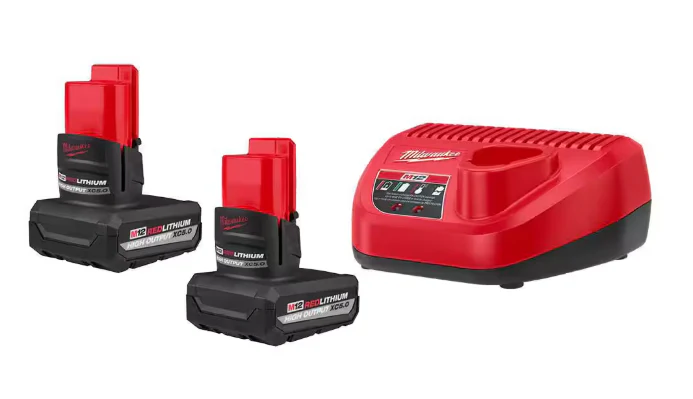 Milwaukee 48-59-2450P M12 12V Lithium-Ion XC High Output 5.0 Ah Battery Pack Starter Kit with Charger, 2-Pack