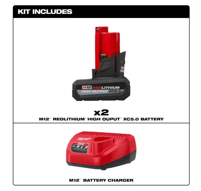 Milwaukee 48-59-2450P M12 12V Lithium-Ion XC High Output 5.0 Ah Battery Pack Starter Kit with Charger, 2-Pack - Image 2