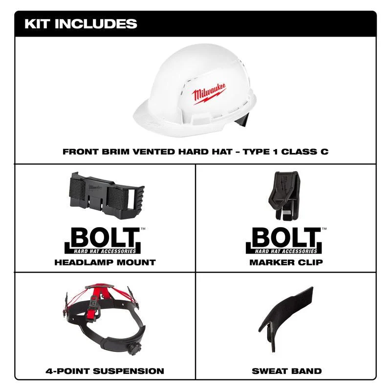 Milwaukee 48-73-1000 Front Brim Vented Hard Hat with BOLT Accessories- Type 1 Class C - Image 9