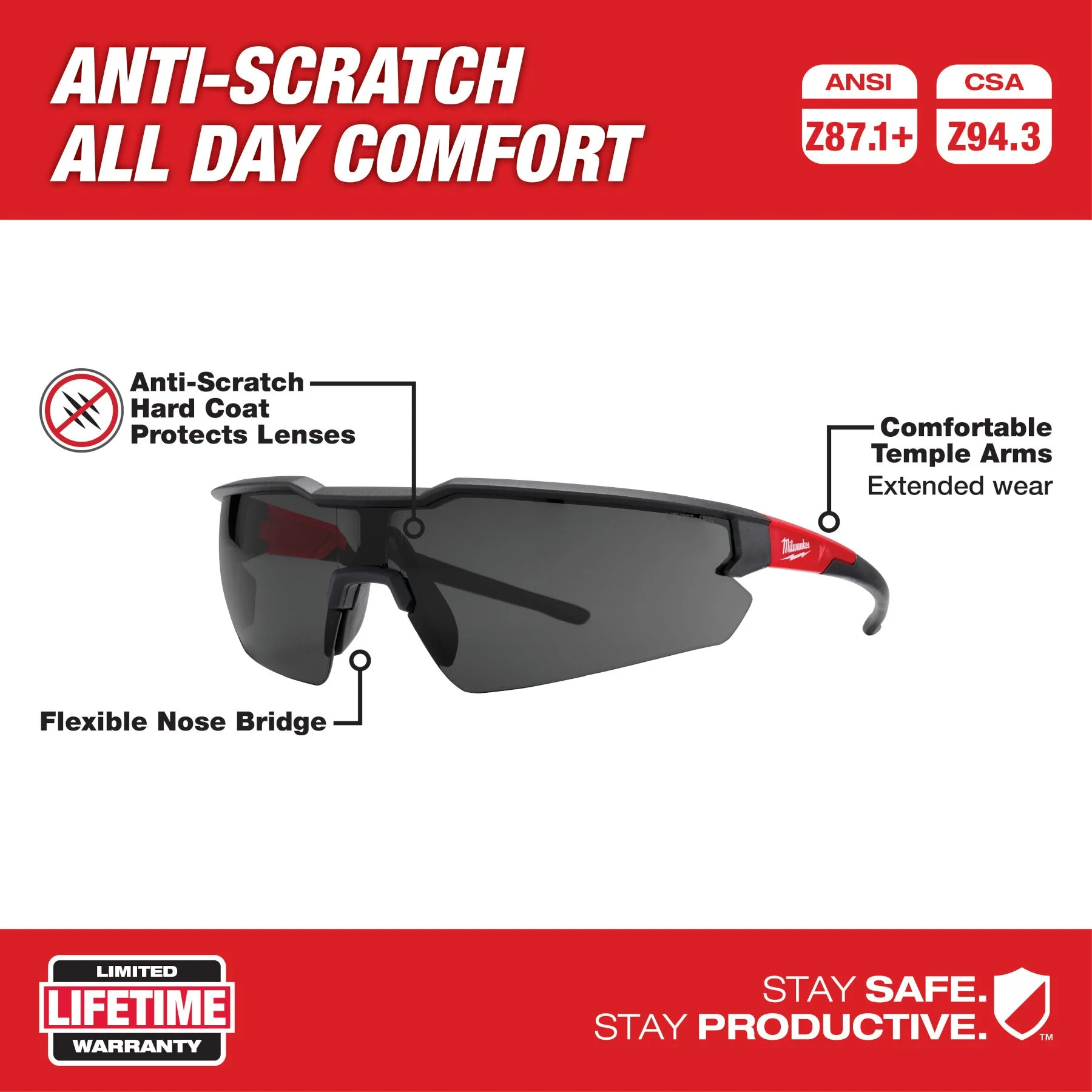 Milwaukee 48-73-2015 Safety Glasses - Tinted Anti-Scratch Lenses - Image 2