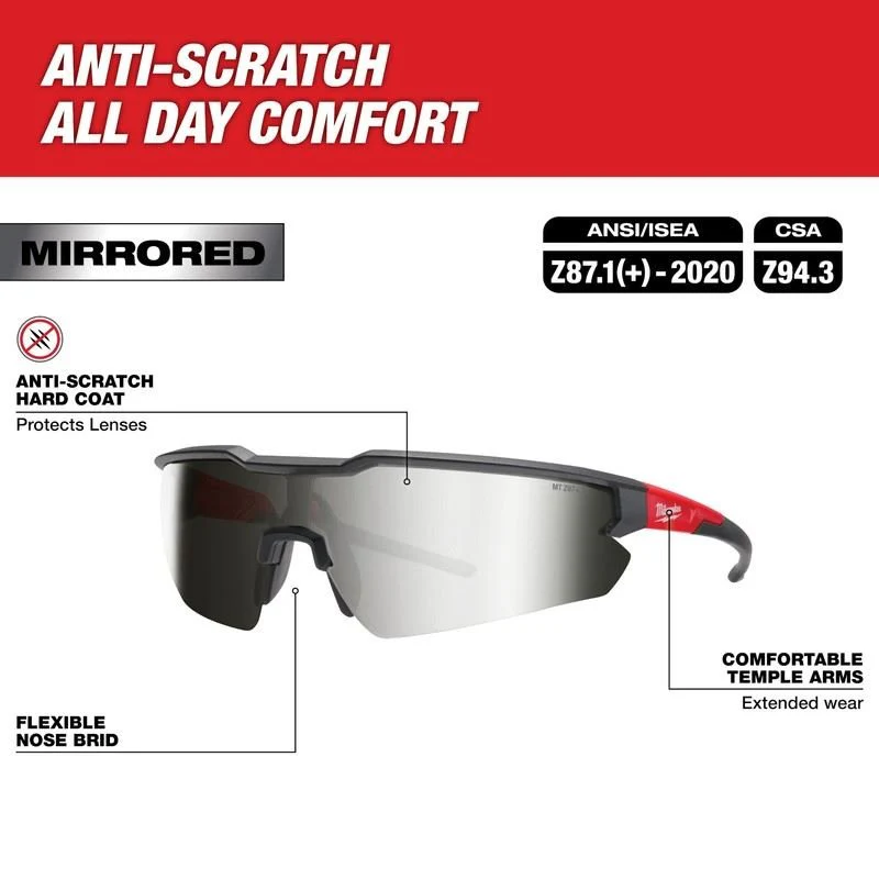 Milwaukee 48-73-2019 Safety Glasses - Mirrored Anti-Scratch Lenses - Image 2