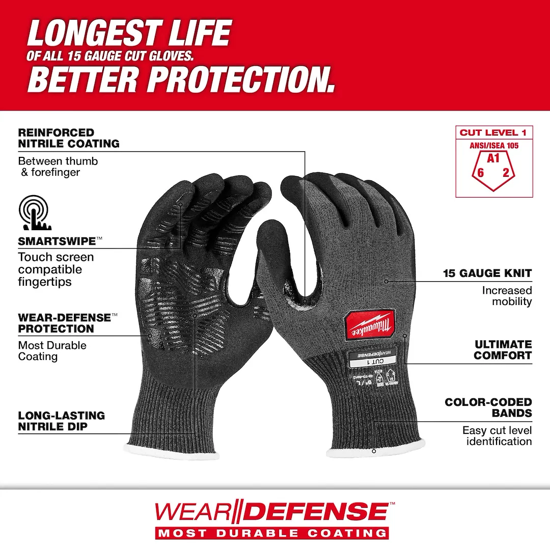 Milwaukee 48-73-6914 Cut Level 1 Nitrile Dipped Gloves with WEAR-DEFENSE™ Protection - XXL - Image 2
