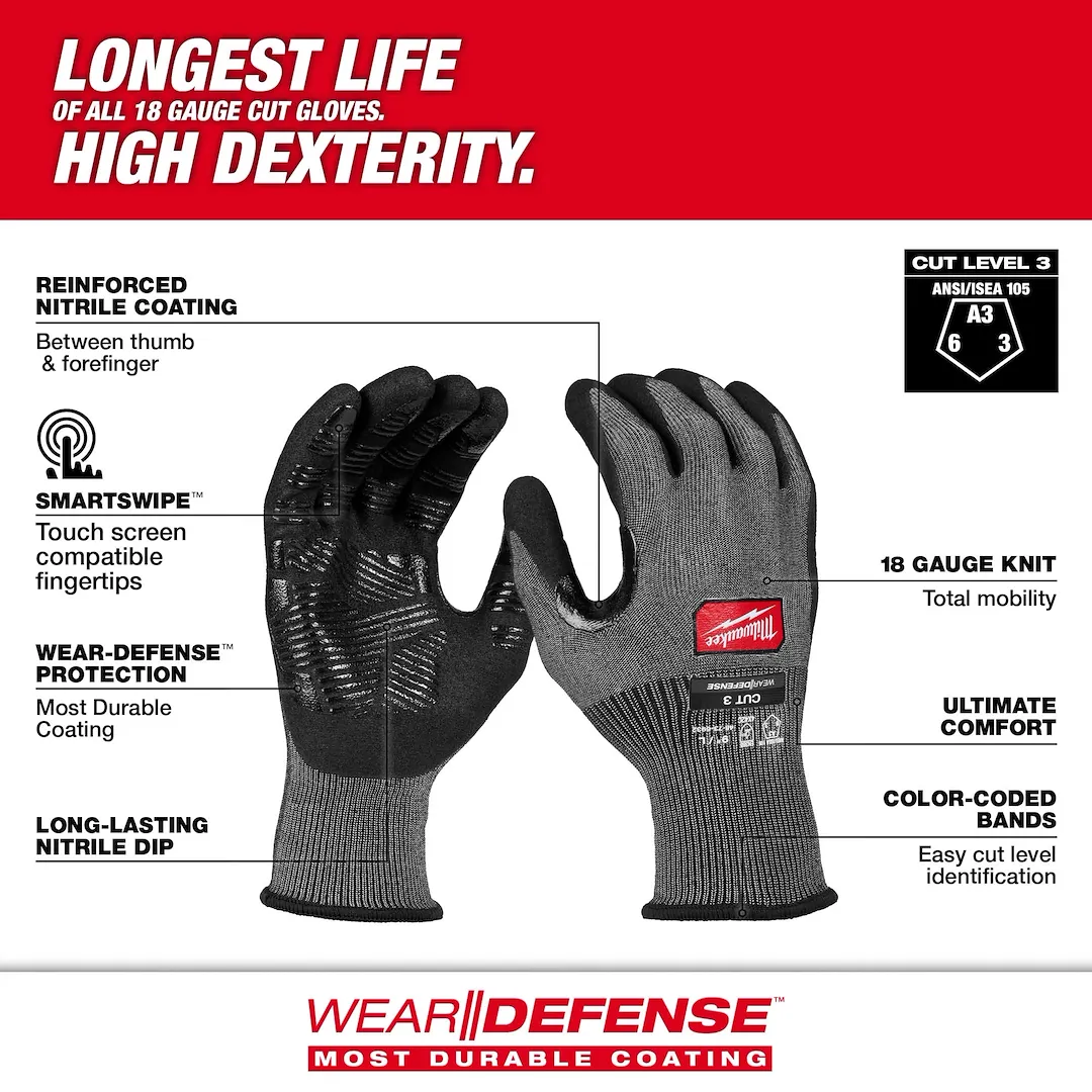 Milwaukee 48-73-6931 Cut Level 3 High Dexterity Nitrile Dipped Gloves with WEAR-DEFENSE™ Protection - Medium - Image 2