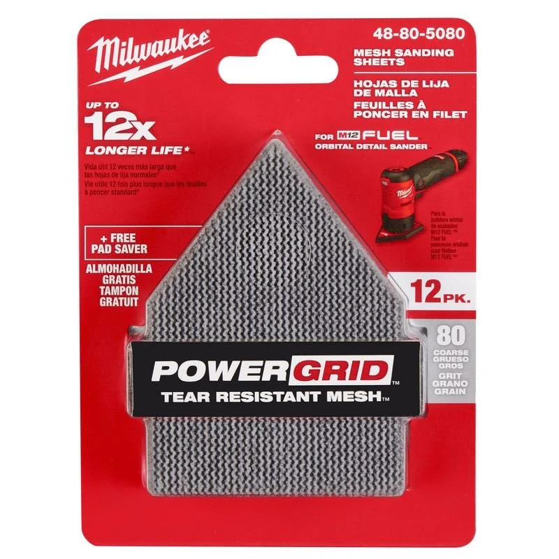 Milwaukee 48-80-5080 80 Grit Mesh Sanding Sheets for M12 FUEL Orbital Detail Sander 12-Pack - Image 3