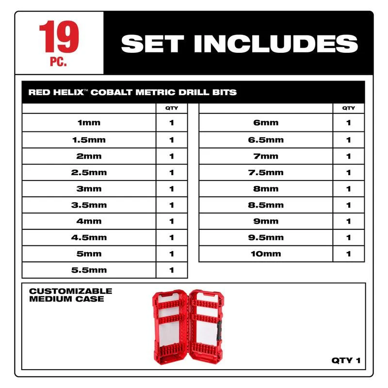 Milwaukee 48-89-2530 RED HELIX Cobalt Metric Drill Bit Set - 19PC - Image 4