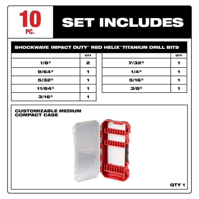 Milwaukee 48-89-4633 SHOCKWAVE Impact Duty RED HELIX Titanium Drill Bit Set - 10PC - Image 3