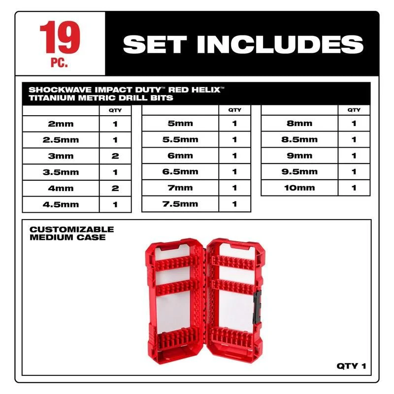 Milwaukee 48-89-4860 SHOCKWAVE Impact Duty RED HELIX Titanium Metric Drill Bit  Set - 19PC - Image 4