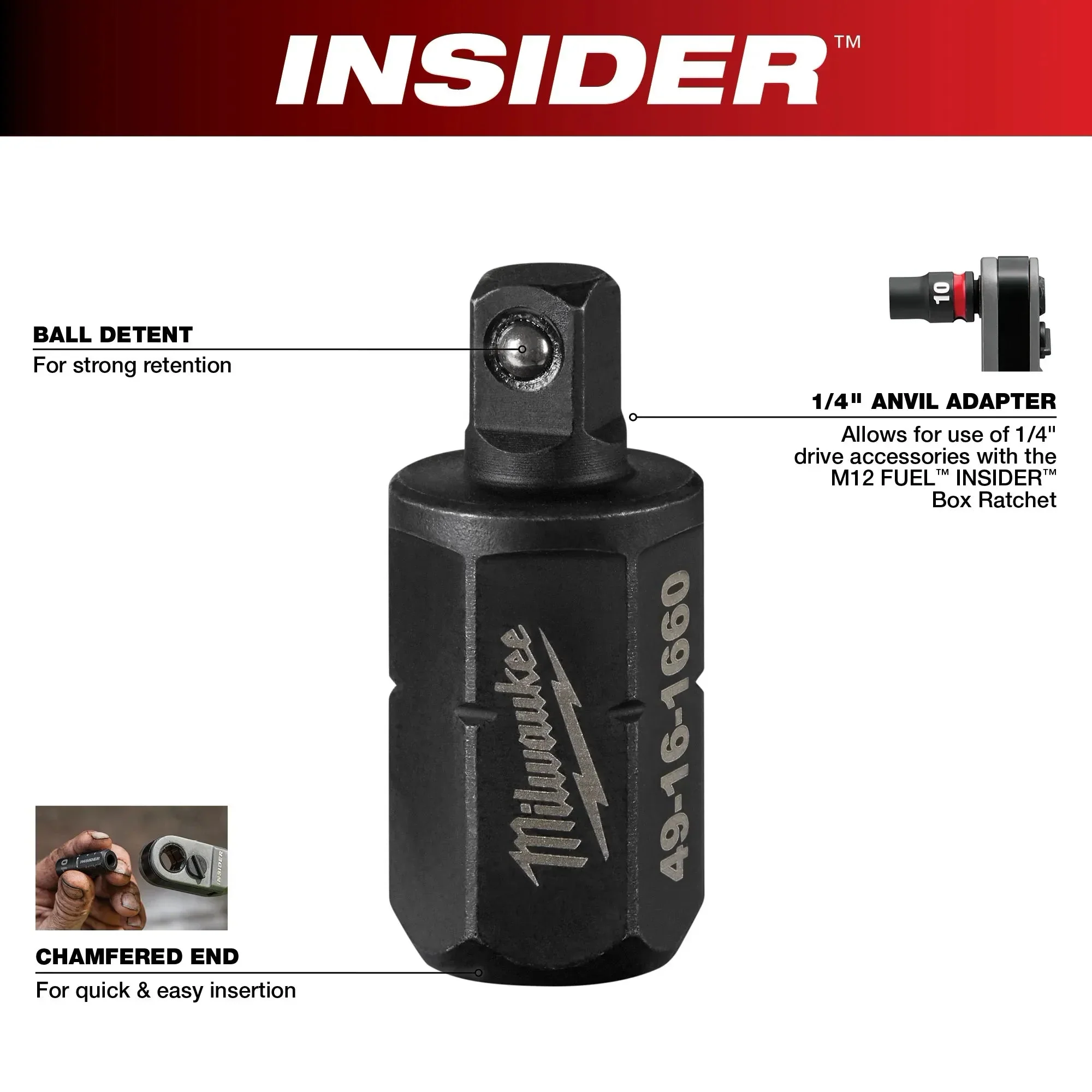 Milwaukee 49-16-1660 INSIDER™ Box Ratchet 1/4" Anvil Adapter - Image 3