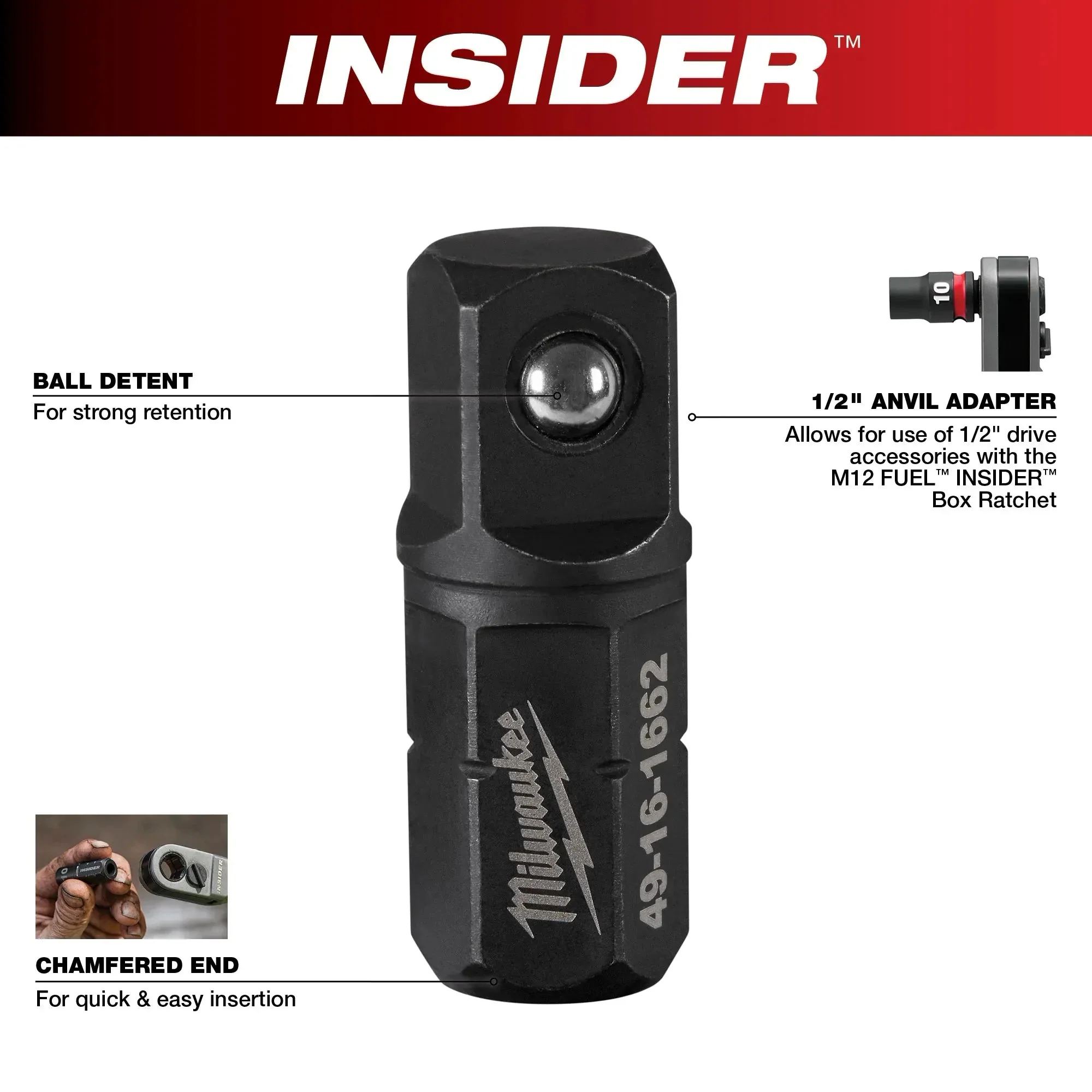 Milwaukee 49-16-1662 INSIDER™ Box Ratchet 1/2" Anvil Adapter - Image 2