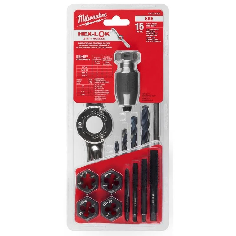 Milwaukee 49-22-5602 15PC SAE Tap and Die Set with Hex-LOK 2-in-1 Handle - Image 5