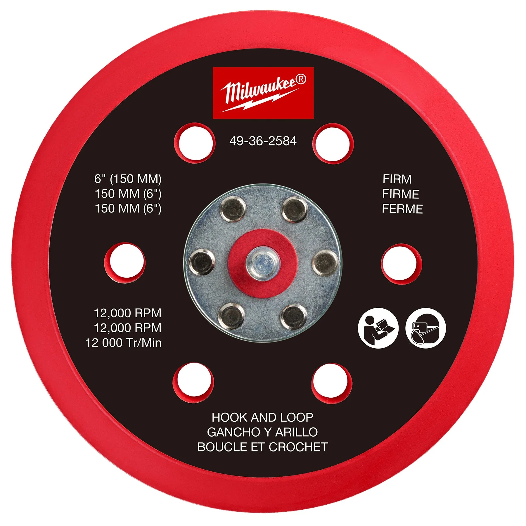 Milwaukee 49-36-2584 6" Hook & Loop Random Orbital Sander Backing Pad - Firm