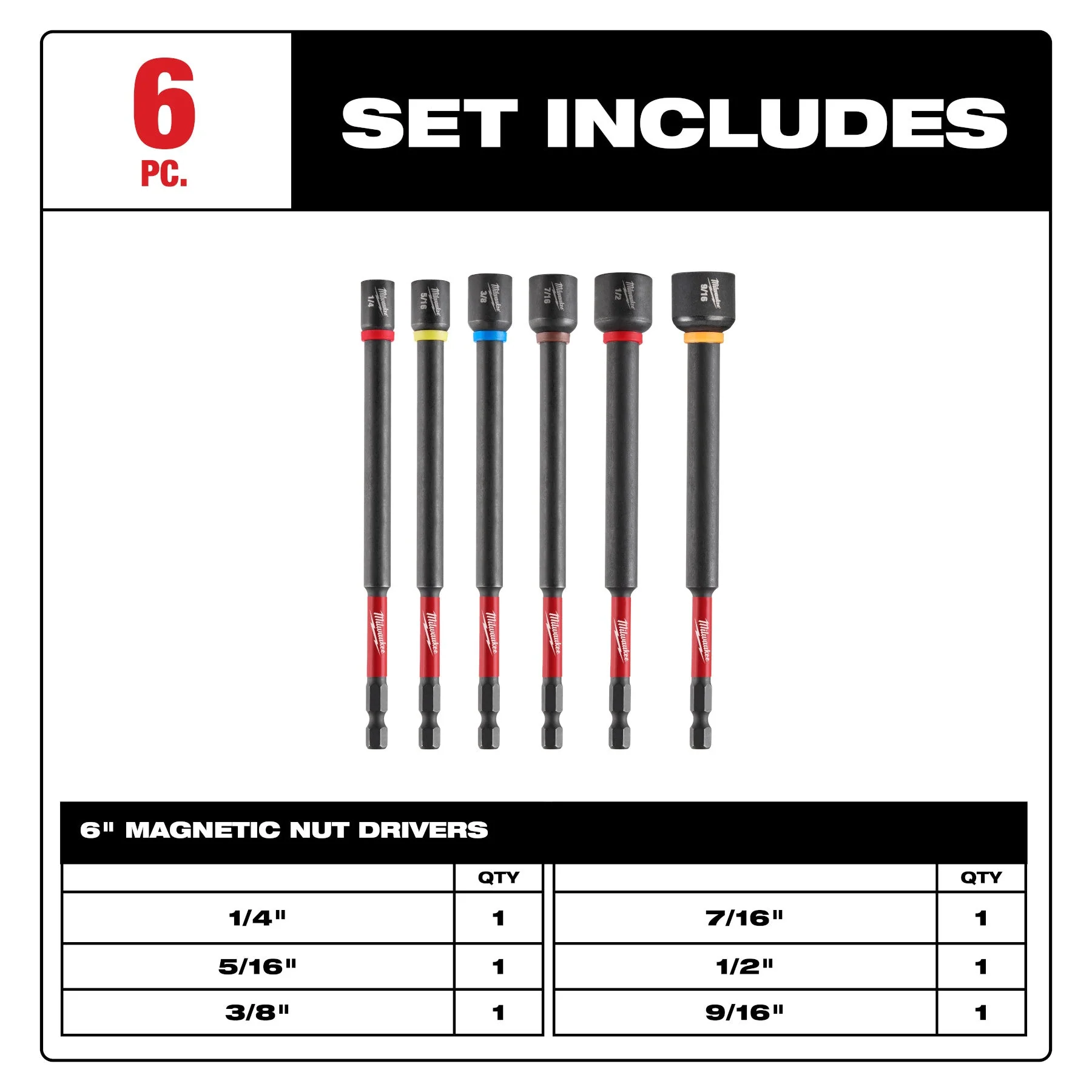 Milwaukee 49-66-4567 SHOCKWAVE Impact Duty™ 6" Magnetic Nut Driver Set 6PC - Image 3