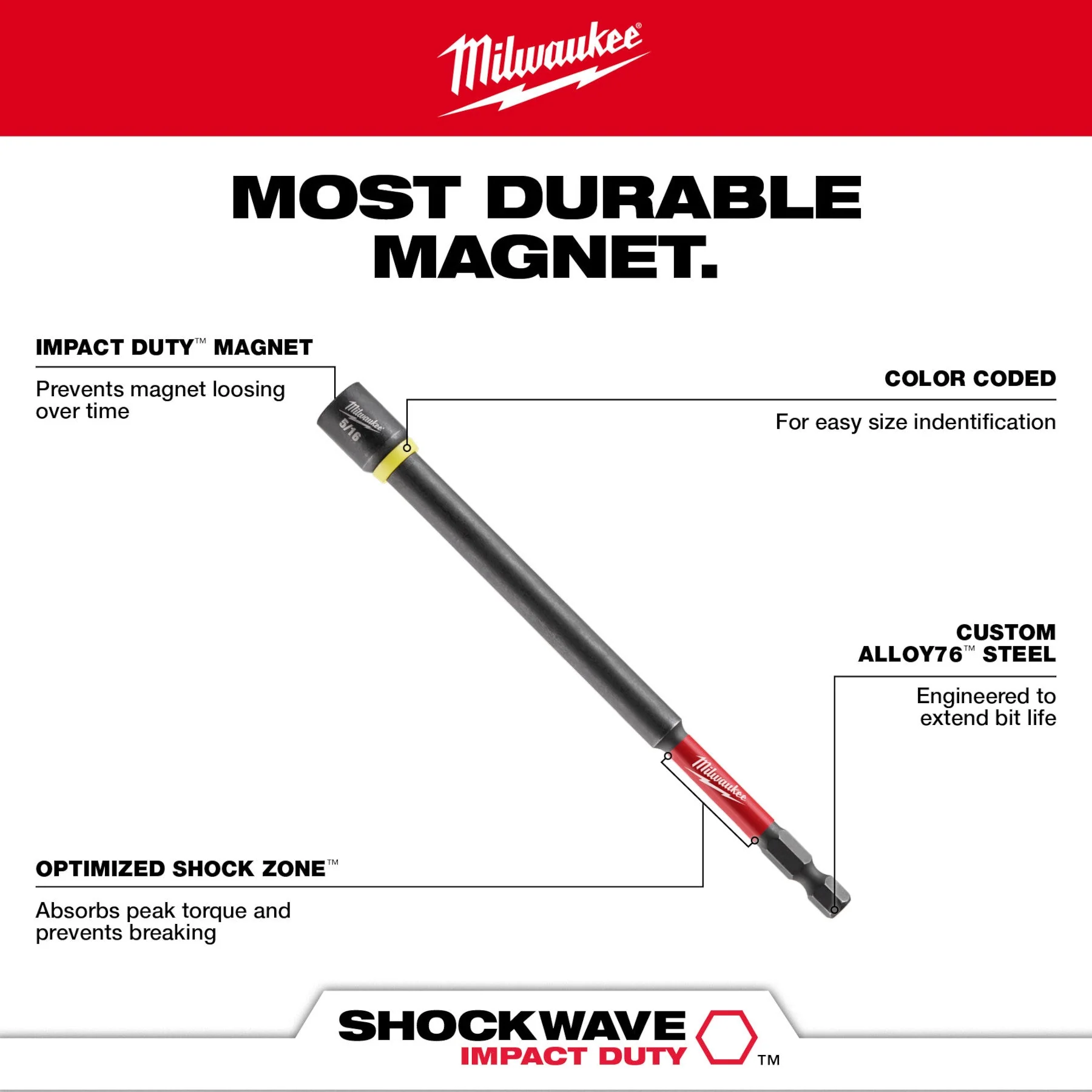 Milwaukee 49-66-4588 9/16" x 6" Magnetic Nut Driver - SHOCKWAVE Impact Duty - Image 2