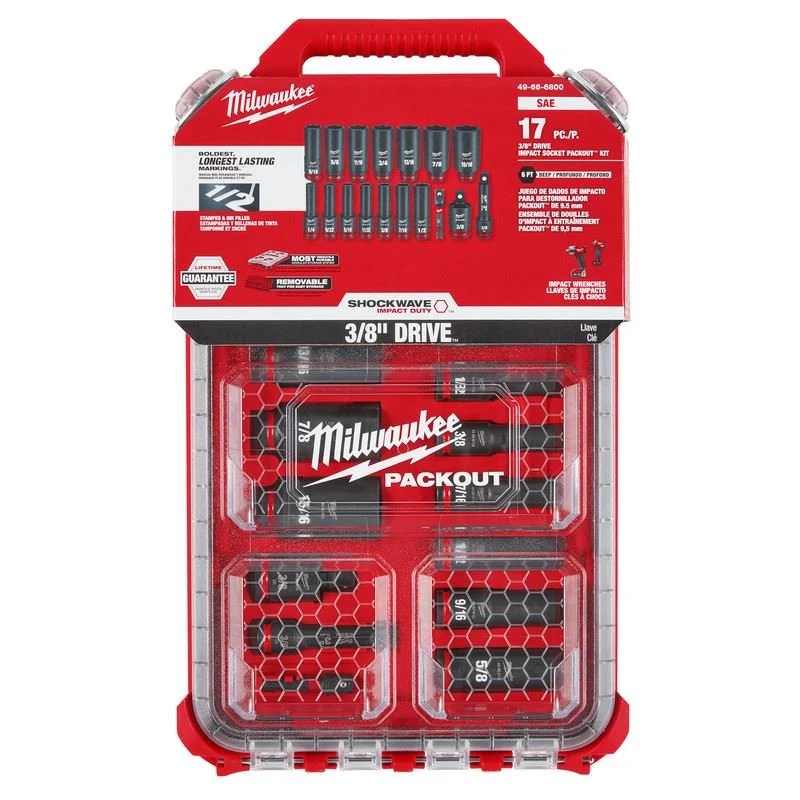 Milwaukee 49-66-6800 SHOCKWAVE Impact Duty Socket 3/8in Dr 17PC SAE PACKOUT Set - Image 5