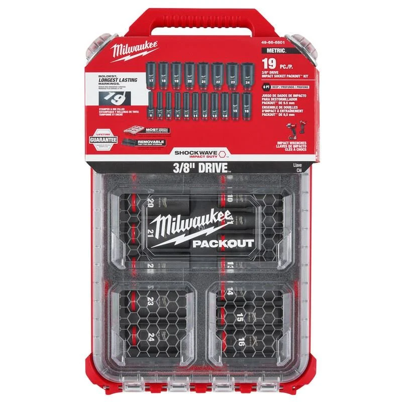 Milwaukee 49-66-6801 SHOCKWAVE Impact Duty Socket 3/8in Dr 19PC MM PACKOUT Set - Image 4