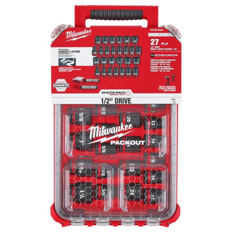 Milwaukee 49-66-6804 SHOCKWAVE Impact Duty Socket 1/2in Dr 27PC MM PACKOUT Set - Image 4