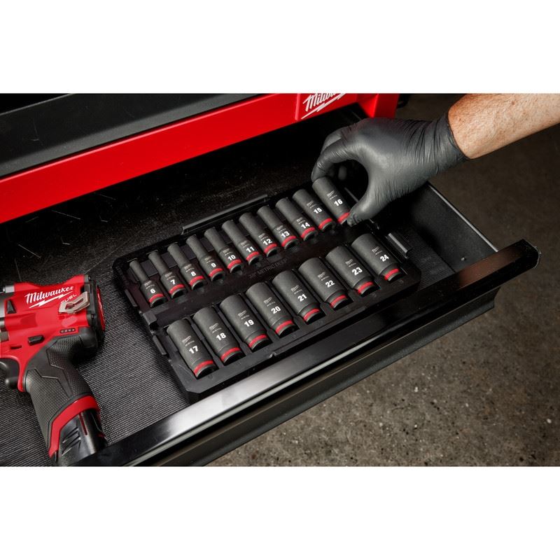 Milwaukee 49-66-6816 SHOCKWAVE Impact Duty Socket 3/8in Dr 19PC MM TRAY Set - Image 3