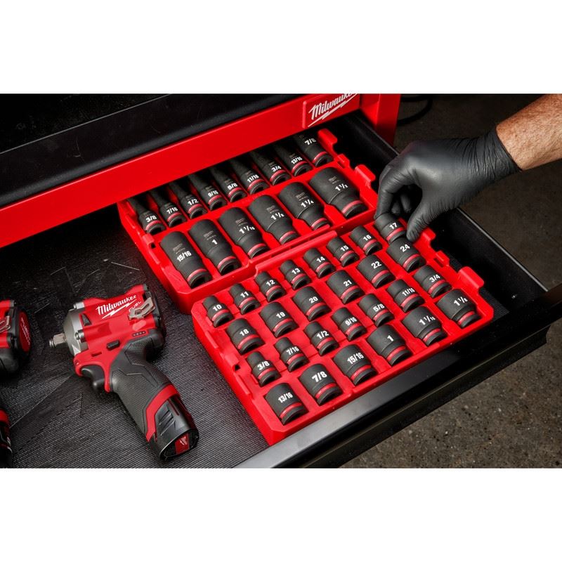 Milwaukee 49-66-6817 SHOCKWAVE Impact Duty Socket 1/2in Dr 15PC SAE TRAY Set - Image 4