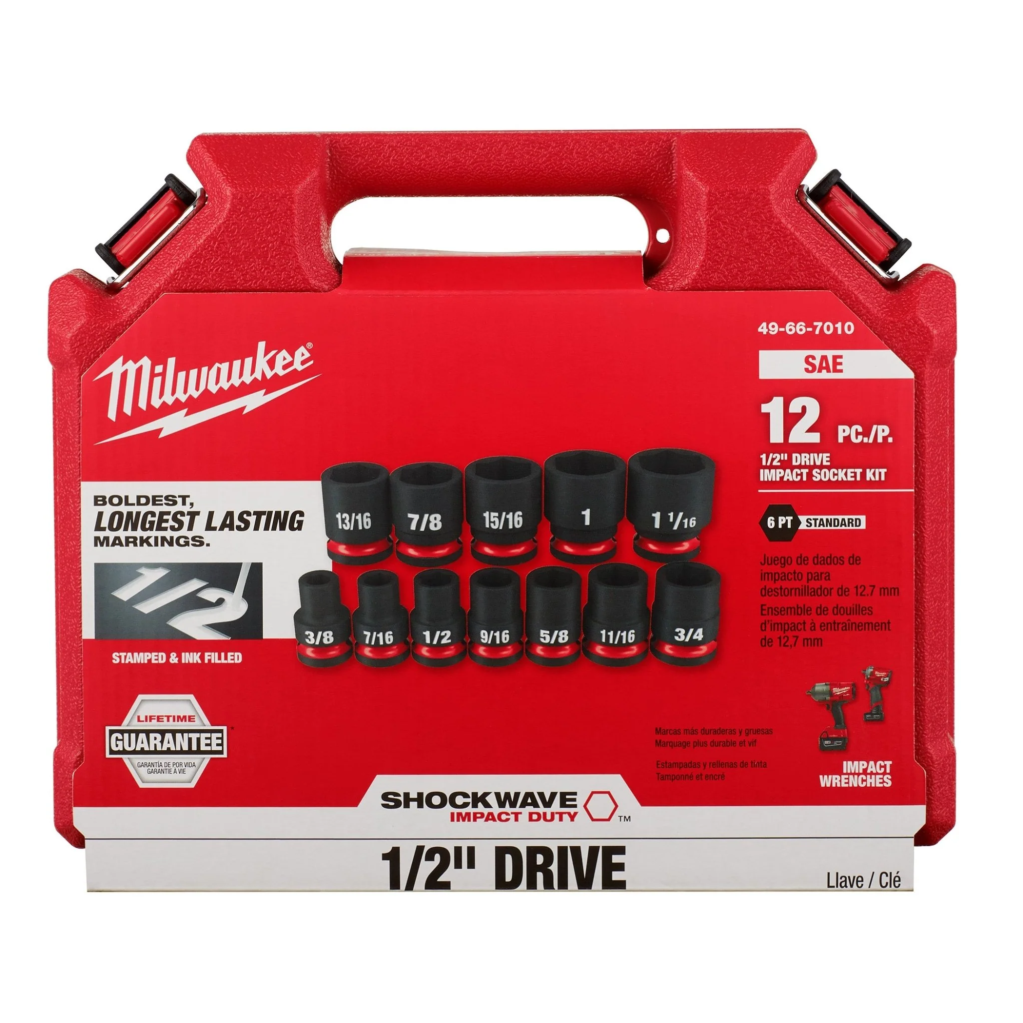 Milwaukee 49-66-7010 12pc SHOCKWAVE Impact Duty™ 1/2" Drive SAE Standard 6 Point Socket Set - Image 2
