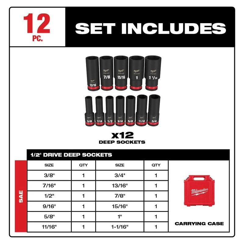 Milwaukee 49-66-7011 12PC SHOCKWAVE Impact Duty 1/2in Drive SAE Deep 6 Point Socket Set - Image 7