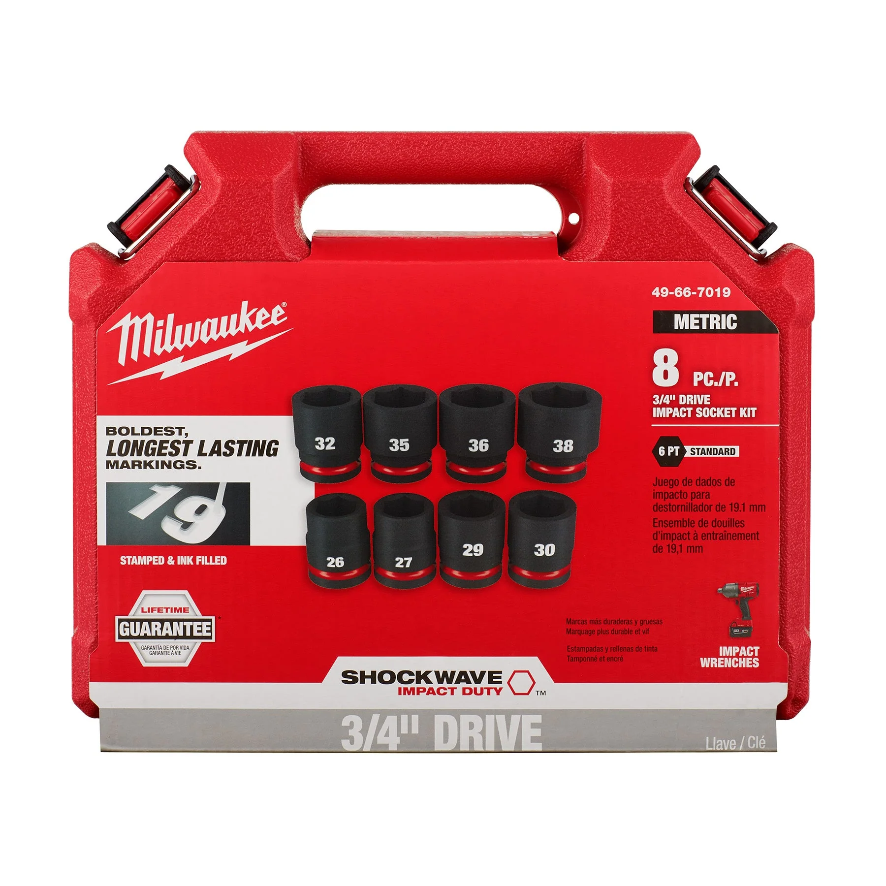 Milwaukee 49-66-7019 8 PC SHOCKWAVE Impact Duty™ 3/4" Drive Metric Standard 6 Point Socket Set