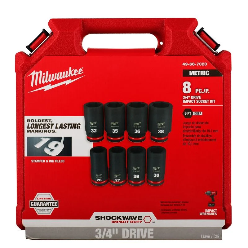 Milwaukee 49-66-7020 8PC SHOCKWAVE Impact Duty 3/4in Drive Metric Deep 6 Point Socket Set - Image 5