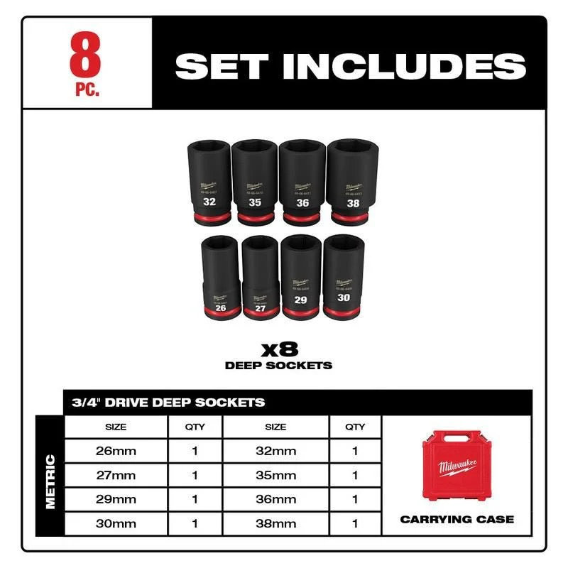 Milwaukee 49-66-7020 8PC SHOCKWAVE Impact Duty 3/4in Drive Metric Deep 6 Point Socket Set - Image 6