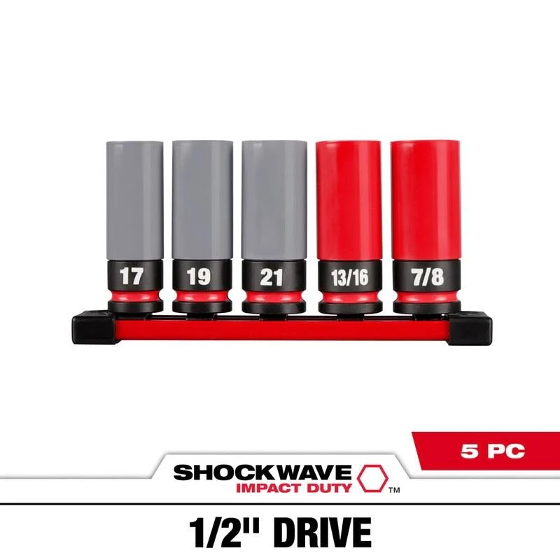 Milwaukee 49-66-7831 SHOCKWAVE 1/2 Drive SAE and Metric 5PC Lug Nut Wheel Socket Set - Image 4