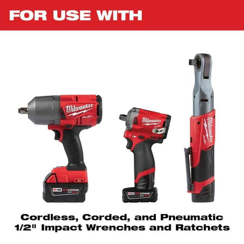 Milwaukee 49-66-7833 SHOCKWAVE Impact Duty 1/2 Drive SAE and Metric 11PC Lug Nut Wheel Socket Set - Image 3