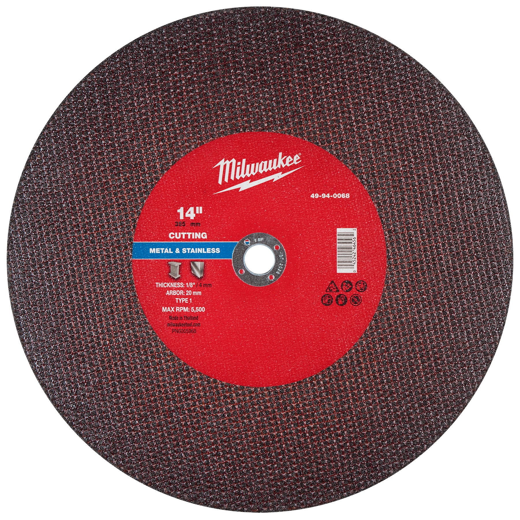 Milwaukee 49-94-0068 14" x 1/8" x 20mm Metal Cut Off Wheel -Type 1