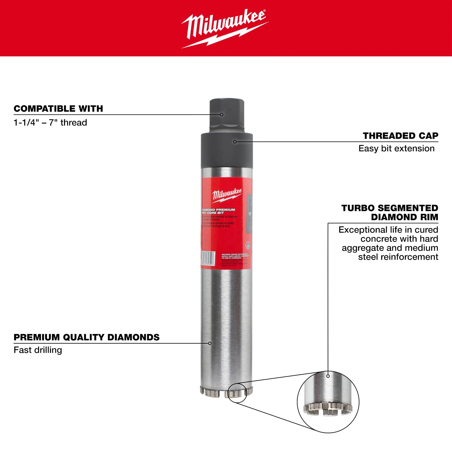 Milwaukee Diamond Premium Wet Core Bits - Image 7