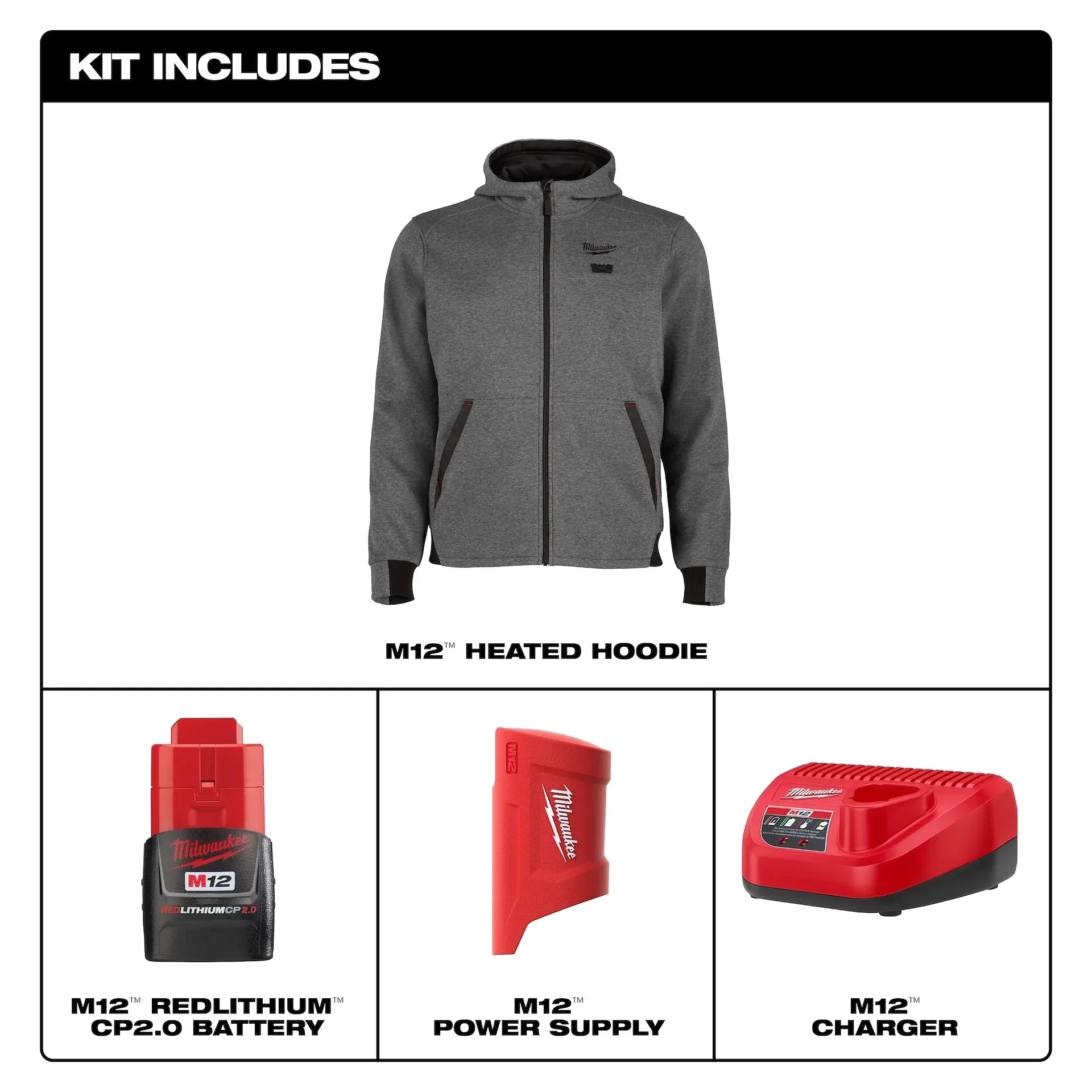 Milwaukee M12 Heated Hoodie - Grey MED - Image 2