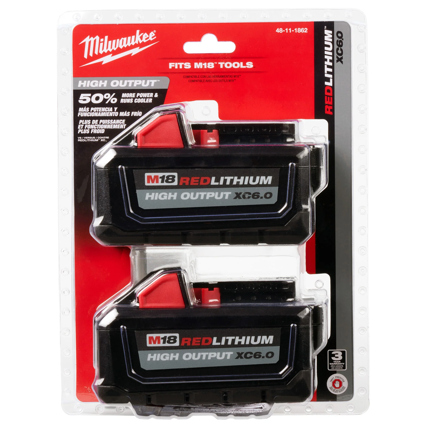 Milwaukee M18™ REDLITHIUM™ HIGH OUTPUT™ XC6.0 Battery Pack (2 Pk) 48-11-1862 - Image 2