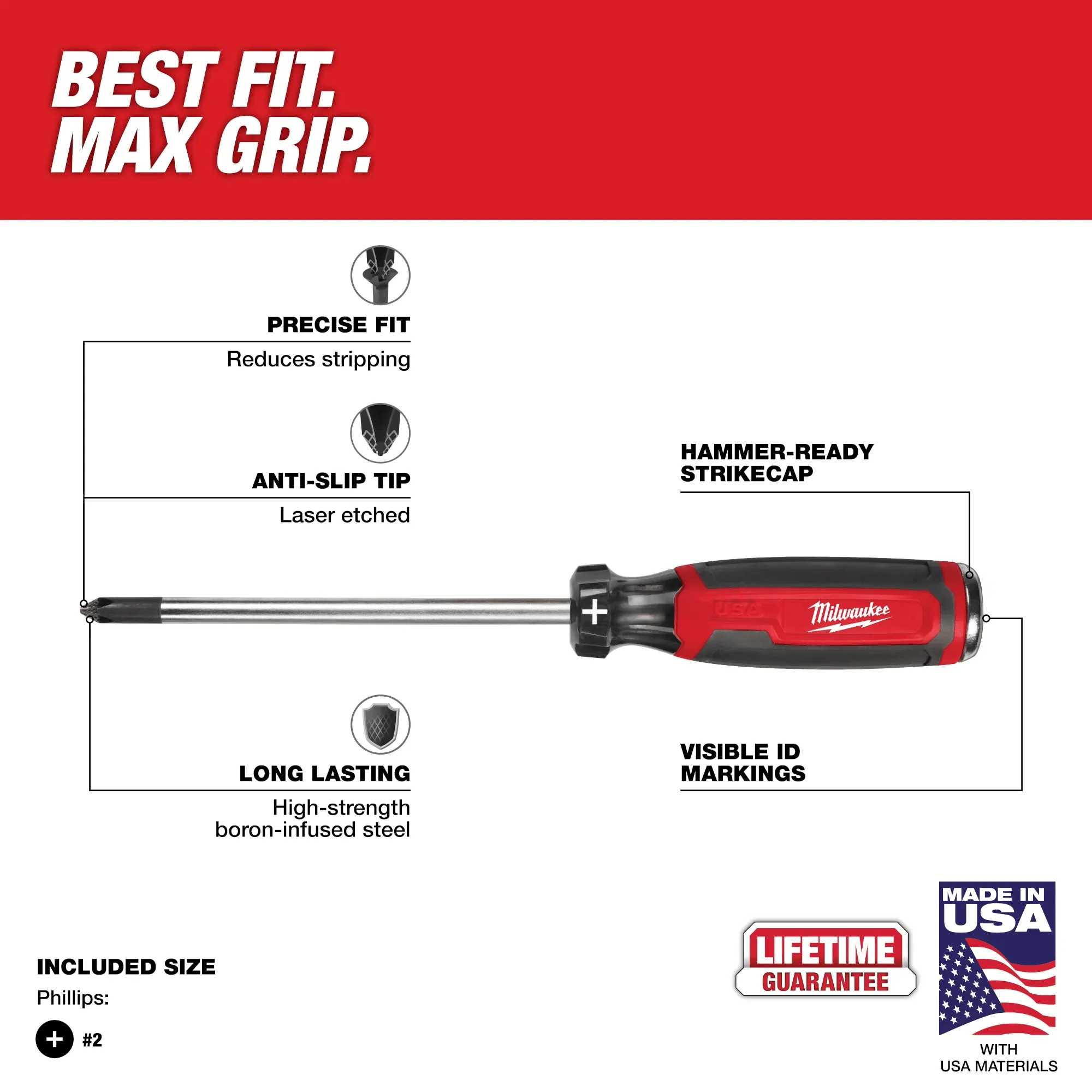Milwaukee MT205 #2 Phillips 6" Cushion Grip Demolition Screwdriver - Image 3