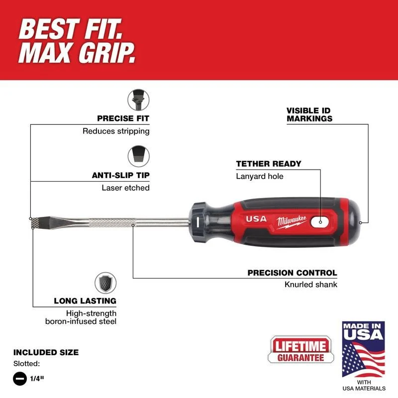 Milwaukee MT206 1/4in Slotted 4in Cushion Grip Screwdriver (USA) - Image 2
