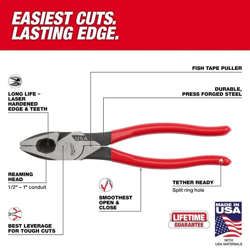 Milwaukee MT500 9in Linemans Dipped Grip Pliers (USA) - Image 2