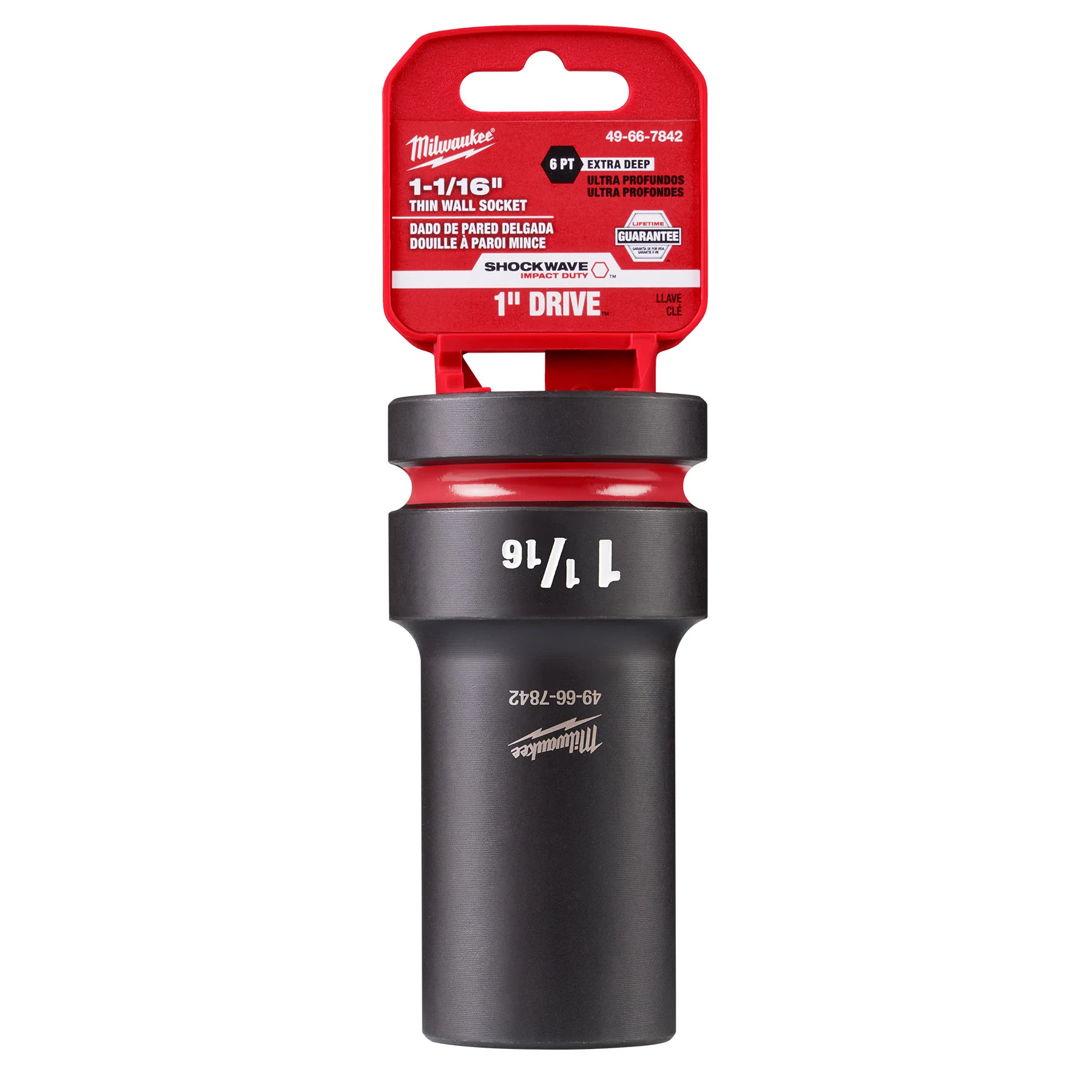 Milwaukee SHOCKWAVE™ Impact Duty 1" Drive 1-1/16" Thin Wall Extra Deep 6 Point Socket 49-66-7842 - Image 2