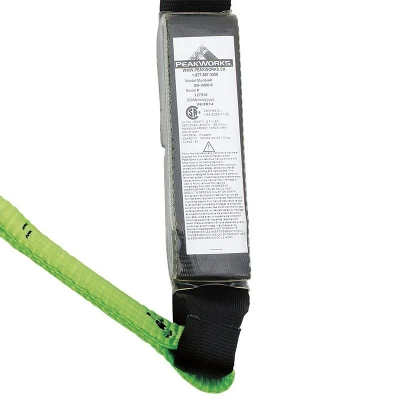 PEAKWORKS V8104606 6 FT Shock Absorbing Lanyard (110 to 220 Lb Capacity) Single Leg w/ Snap Hooks - Image 4