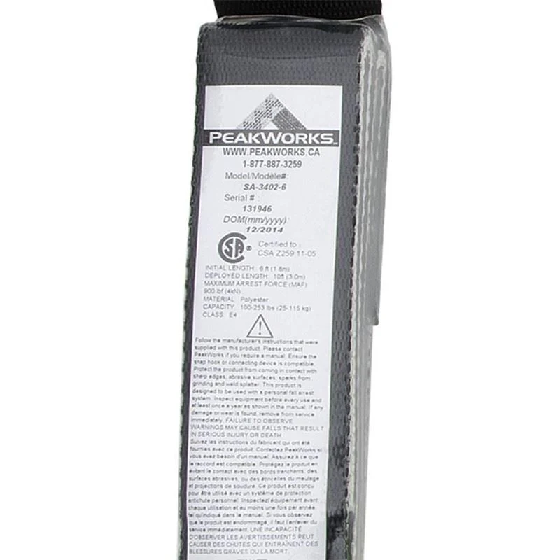 PEAKWORKS V8104626 6ft Shock Absorbing Lanyard With Form Hook - Image 4