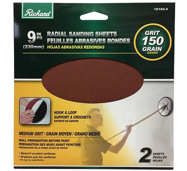 RICHARD 18182-2 9 IN. ROUND DRYWALL SANDING SHEET, VELCRO BACKING, 150 GRIT