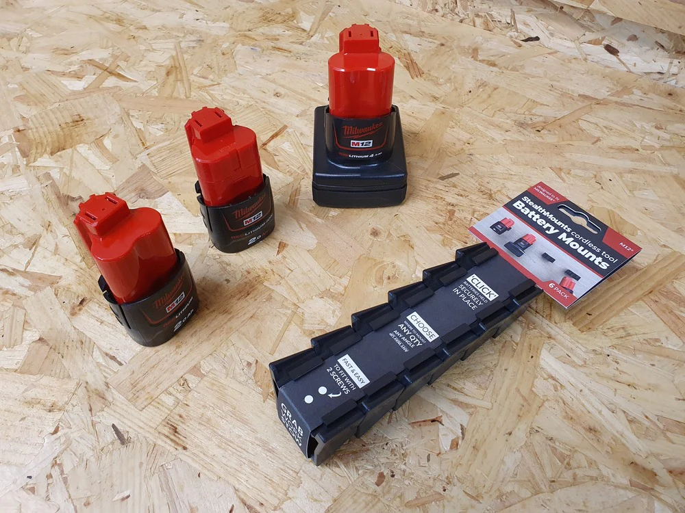 StealthMount BM-MW12-BLK-6 Battery Mounts for Milwaukee M12 (6 Pack) Black - Image 3