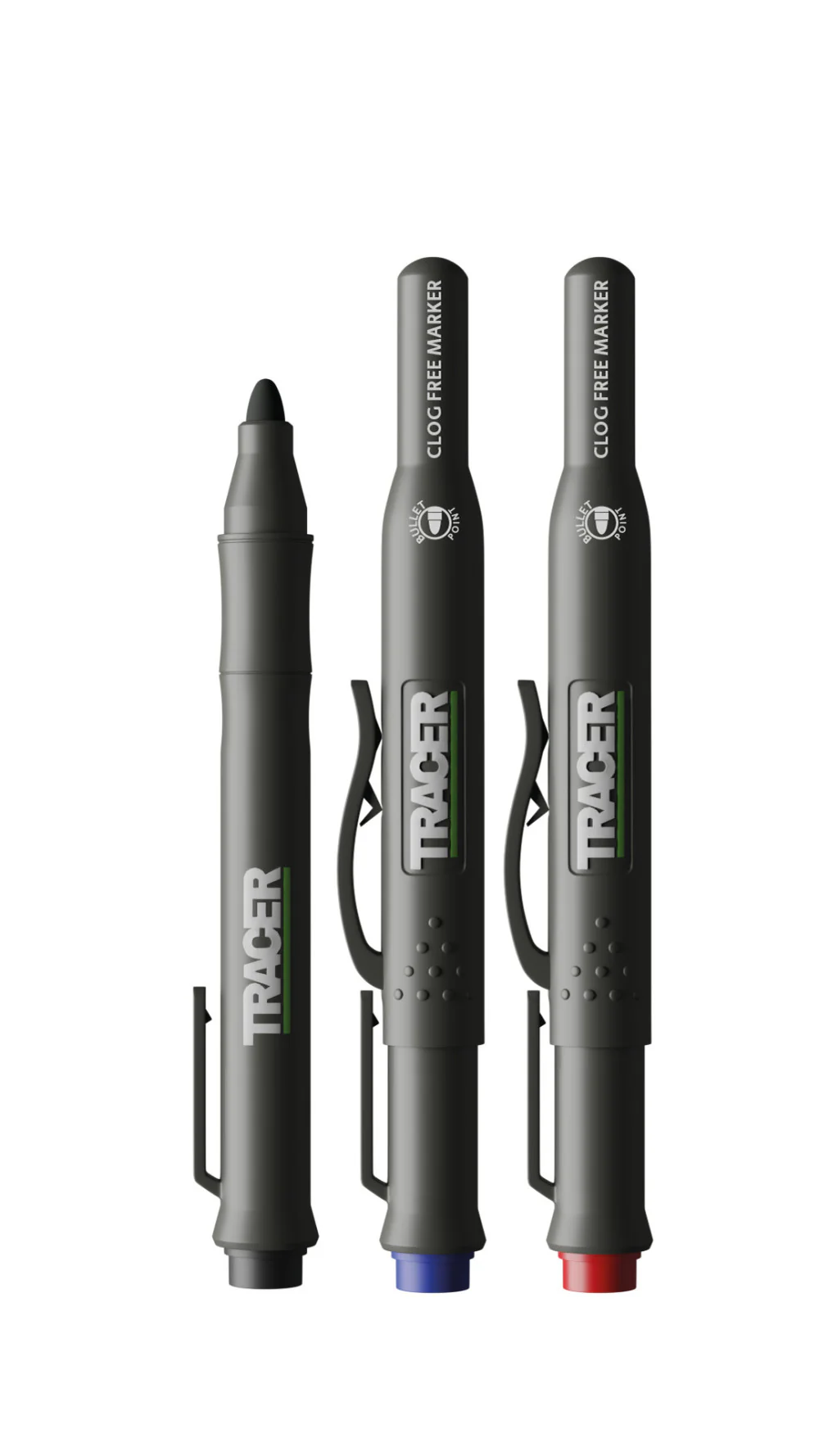 TRACER ACF-MK3 3pc Clog Free Marker Kit w/ 1x Black, 1x Blue, 1x Red Clog Free Marker & Site Holsters - Image 2