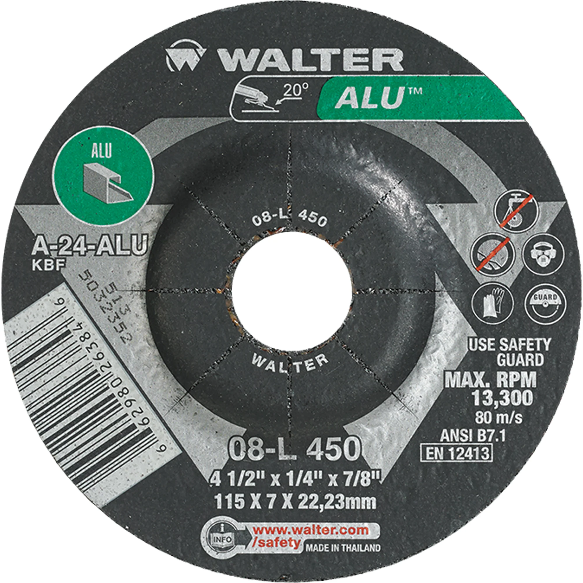 WALTER 08L450 4-1/2 X 1/4 ALU Angle Grinder Grinding Wheels