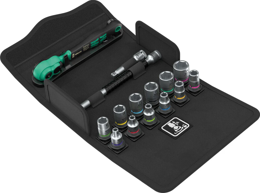 WERA 05004022001 8100 SA 13 ZYKLOP COMFORT RATCHET SET, REVERSING LEVER, 1/4" DRIVE, METRIC (15 PIECES)