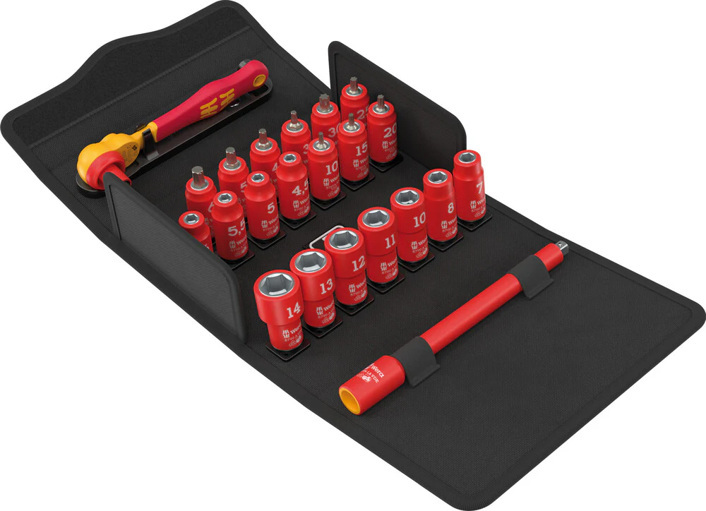 WERA 05004967001 8100 SA VDE 1 Zyklop ratchet set, insulated, reversing lever, 1/4" drive, metric (22 Pieces)