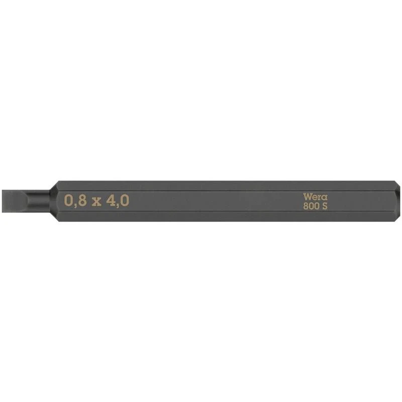 WERA 05018140001 800 S Slotted bits for impact screwdrivers, 0.8 x 4 x 70 mm