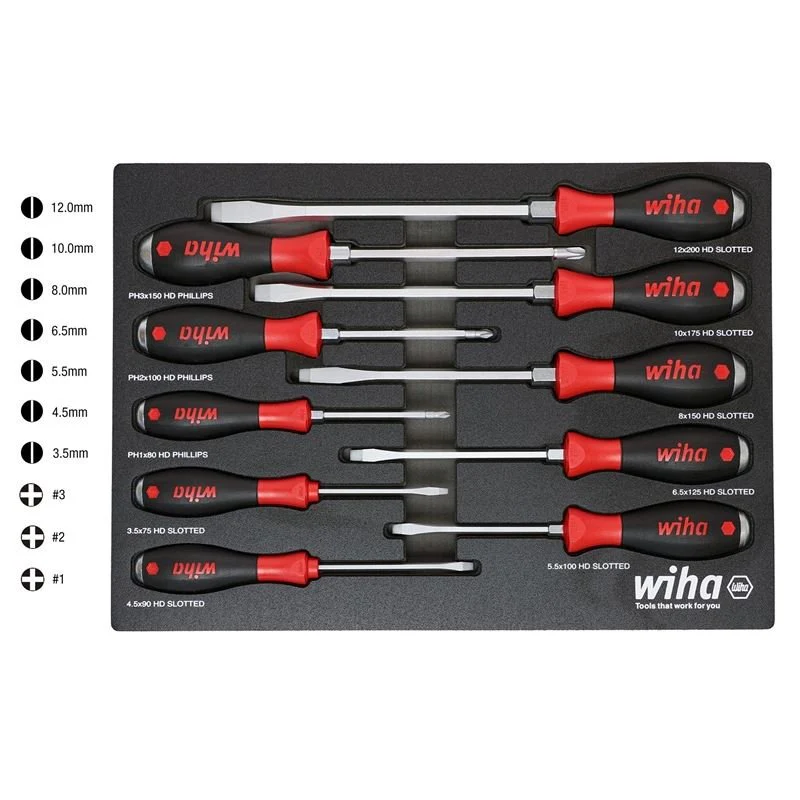 WIHA 53180 10 PIECE SOFTFINISH  HEAVY DUTY CUSHION GRIP SCREWDRIVER TRAY SET - Image 2