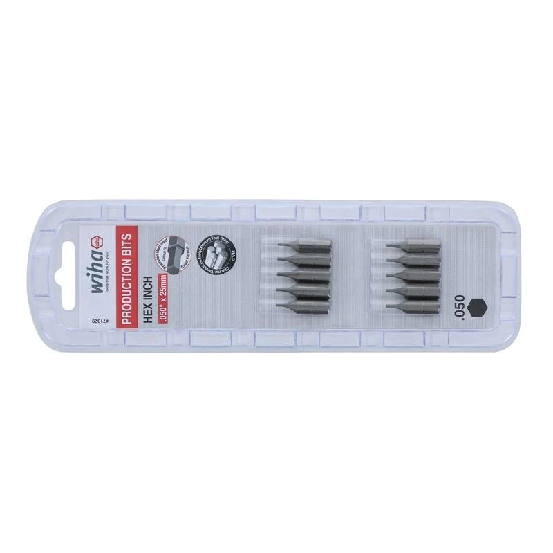 Wiha Hex Inch Insert Bit .050 x 25mm Pack of 10 Bits