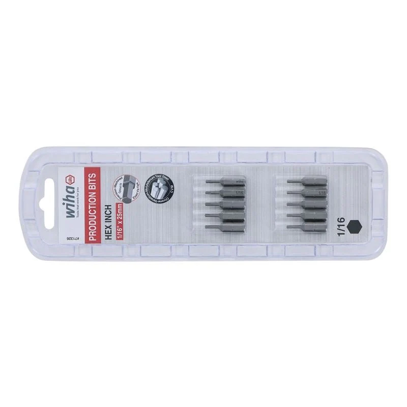 Wiha Hex Inch Insert Bit 1/16 x 25mm Pack of 10 Bits