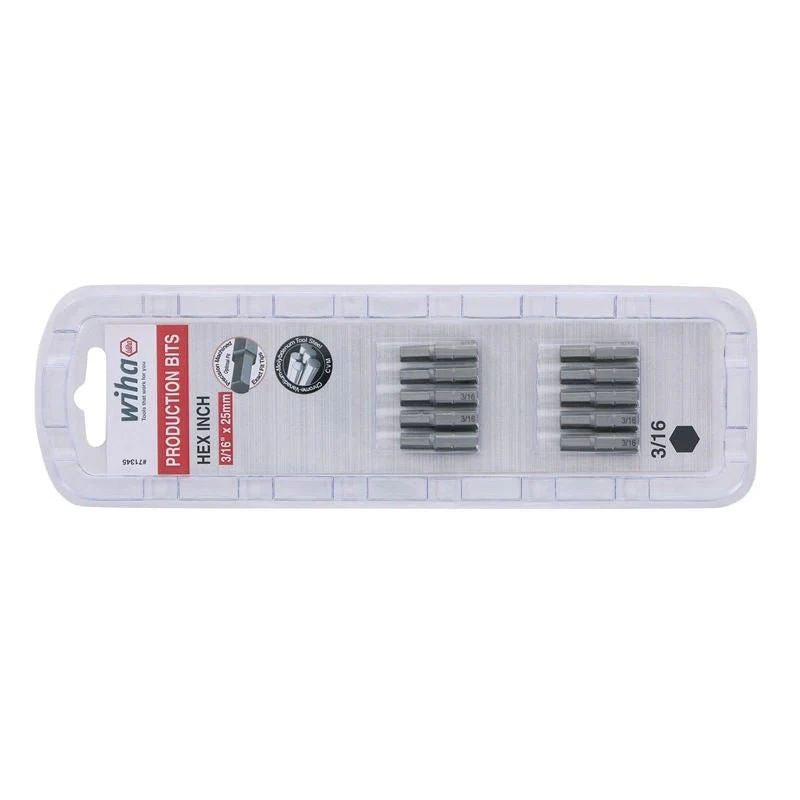 Wiha Hex Inch Insert Bit 3/16 x 25mm Pack of 10 Bits